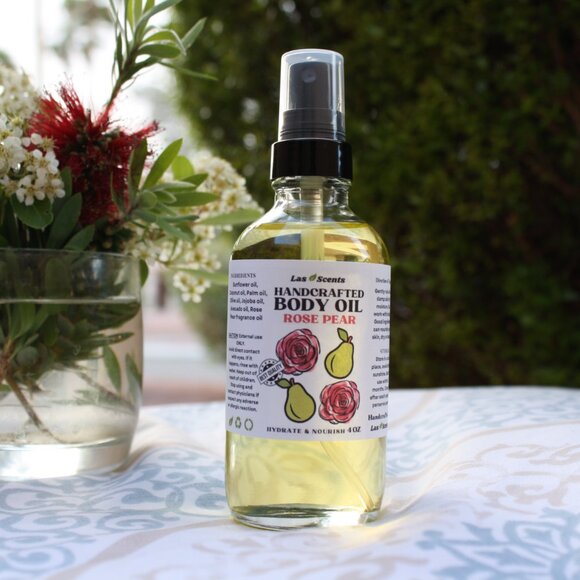 Handcrafted Rose Pear Perfumed Body Oil Body Juice Mist Sprayer Fast Absorption - Picture 4 of 10